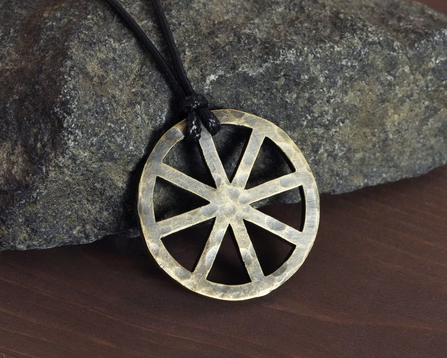 Hand Hammered Solar Cross Sun Wheel Viking Cross Wheel of Life, Eight Spoked Wheel Dharma Wheel Viking Jewelry Pendant Necklace Dharmachakra - Baldur Jewelry