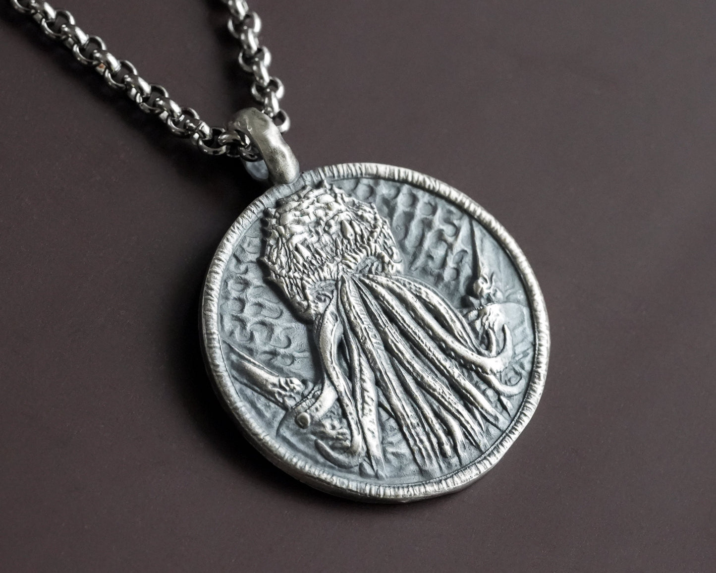 Double Sided Lovecraft Cthulhu Octopus Necklace Pendant With Tentacles Jewelry Amulet Solid Silver / Brass - Baldur Jewelry