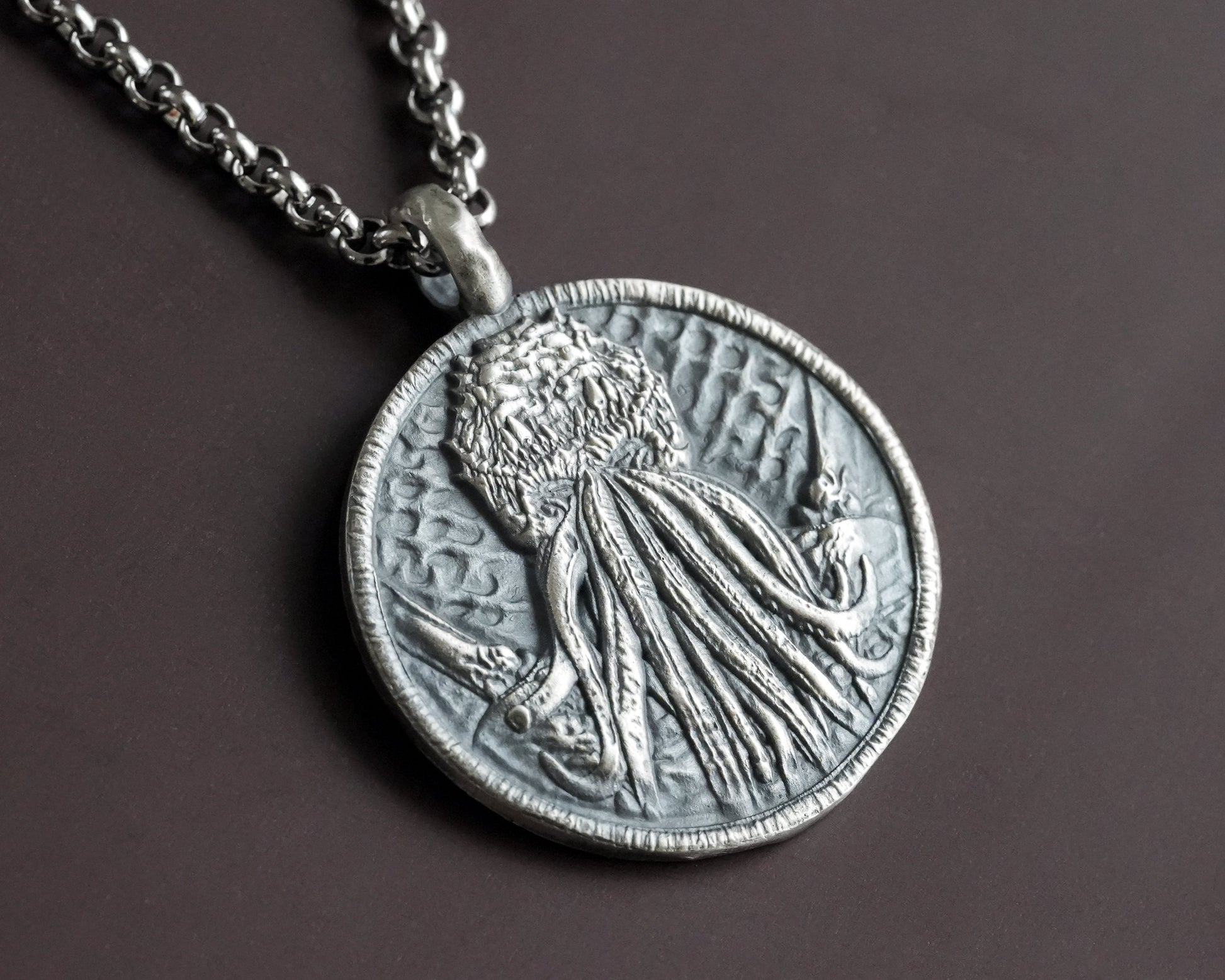 Double Sided Lovecraft Cthulhu Octopus Necklace Pendant With Tentacles Jewelry Amulet Solid Silver / Brass - Baldur Jewelry