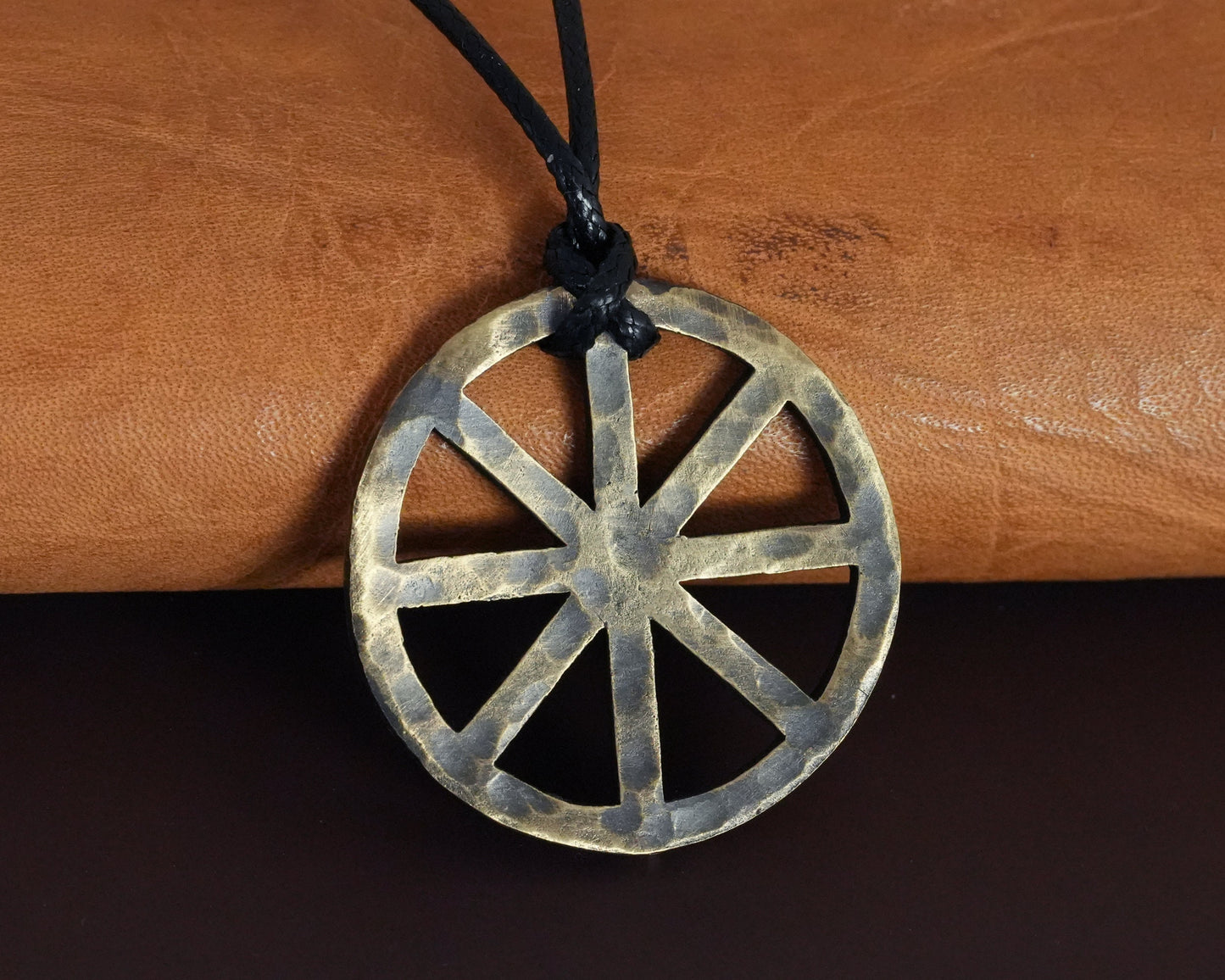 Hand Hammered Solar Cross Sun Wheel Viking Cross Wheel of Life, Eight Spoked Wheel Dharma Wheel Viking Jewelry Pendant Necklace Dharmachakra - Baldur Jewelry