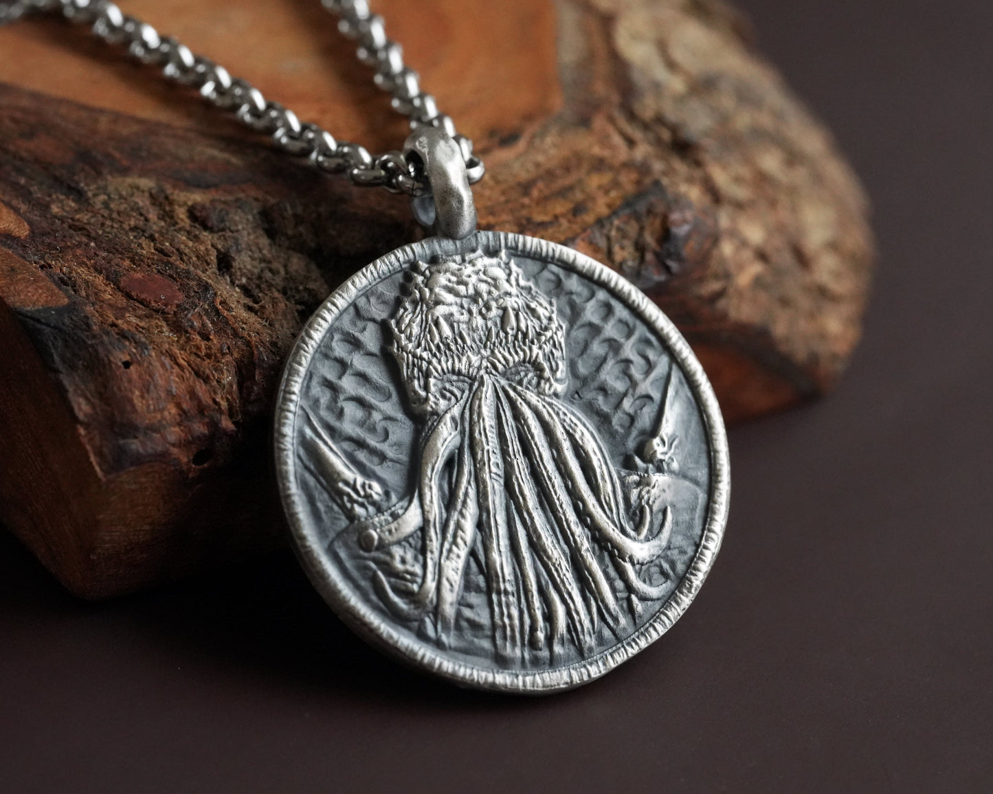 Double Sided Lovecraft Cthulhu Octopus Necklace Pendant With Tentacles Jewelry Amulet Solid Silver / Brass - Baldur Jewelry