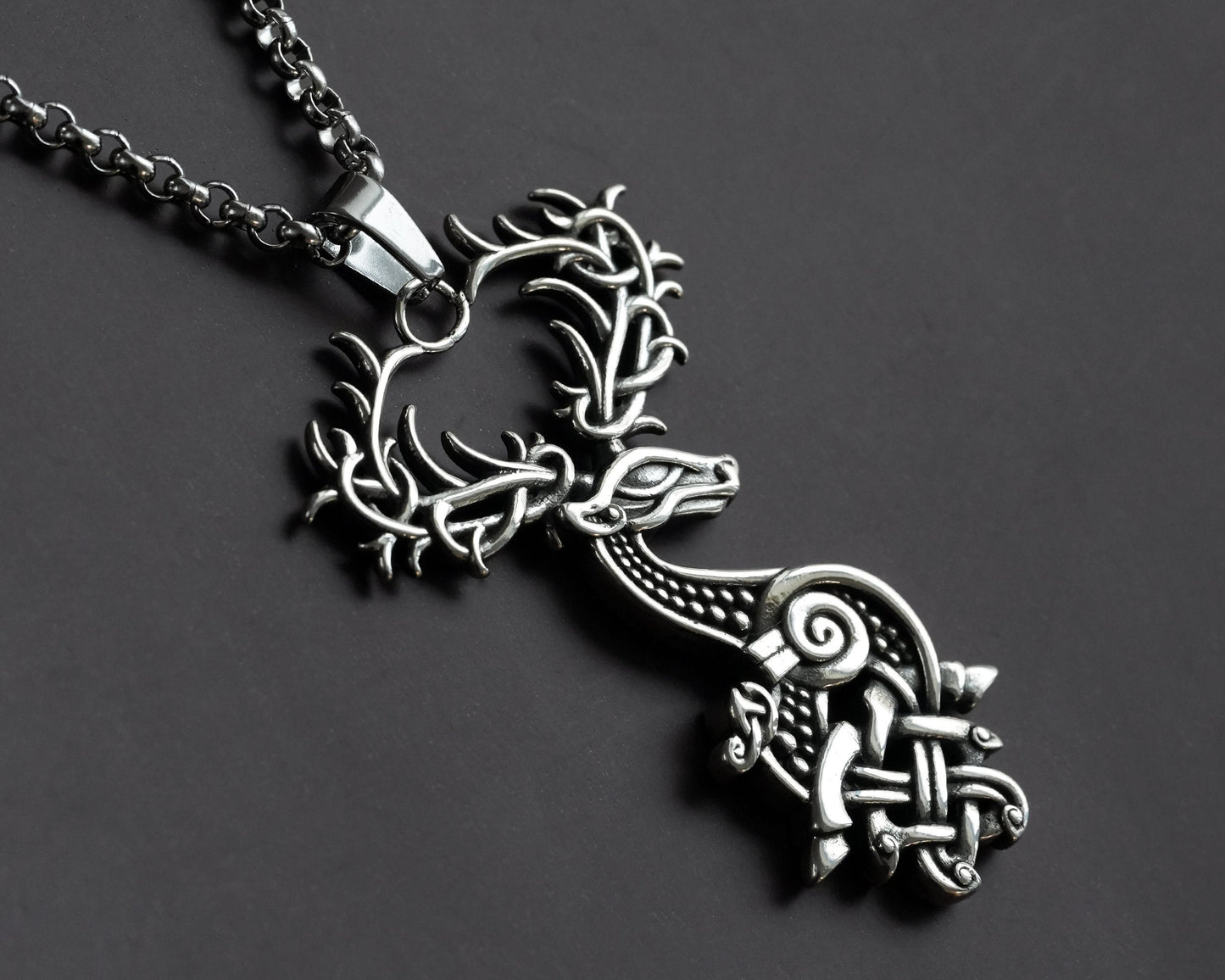 Viking Celtic White Stag Deer Antler Necklace Pendant Viking Knotwork, Symbol of Rebirth, Transformation, Untamed Spirit, Helper of Shaman - Baldur Jewelry
