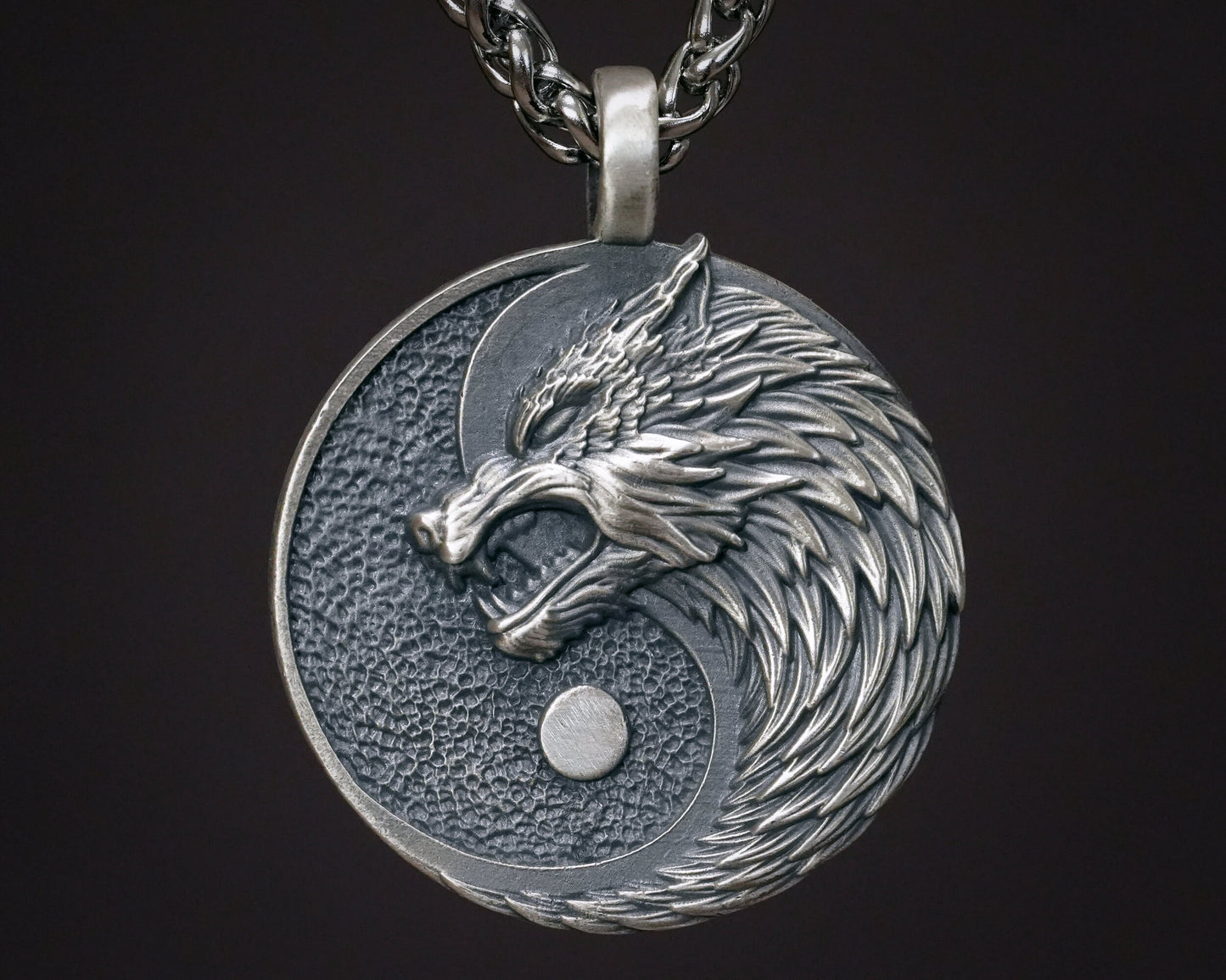 Wolf Yin Yang Necklace Pendant Jewelry - Wolves Amulet Gift - Solid Brass / 925 Sterling Silver - Lovers and Friendship Best Friend Symbol - Baldur Jewelry