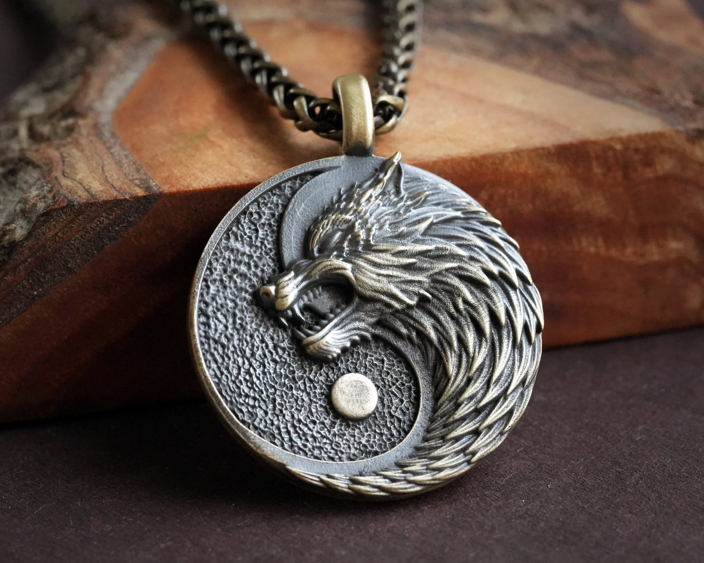 Wolf Yin Yang Necklace Pendant Jewelry - Wolves Amulet Gift - Solid Brass / 925 Sterling Silver - Lovers and Friendship Best Friend Symbol - Baldur Jewelry