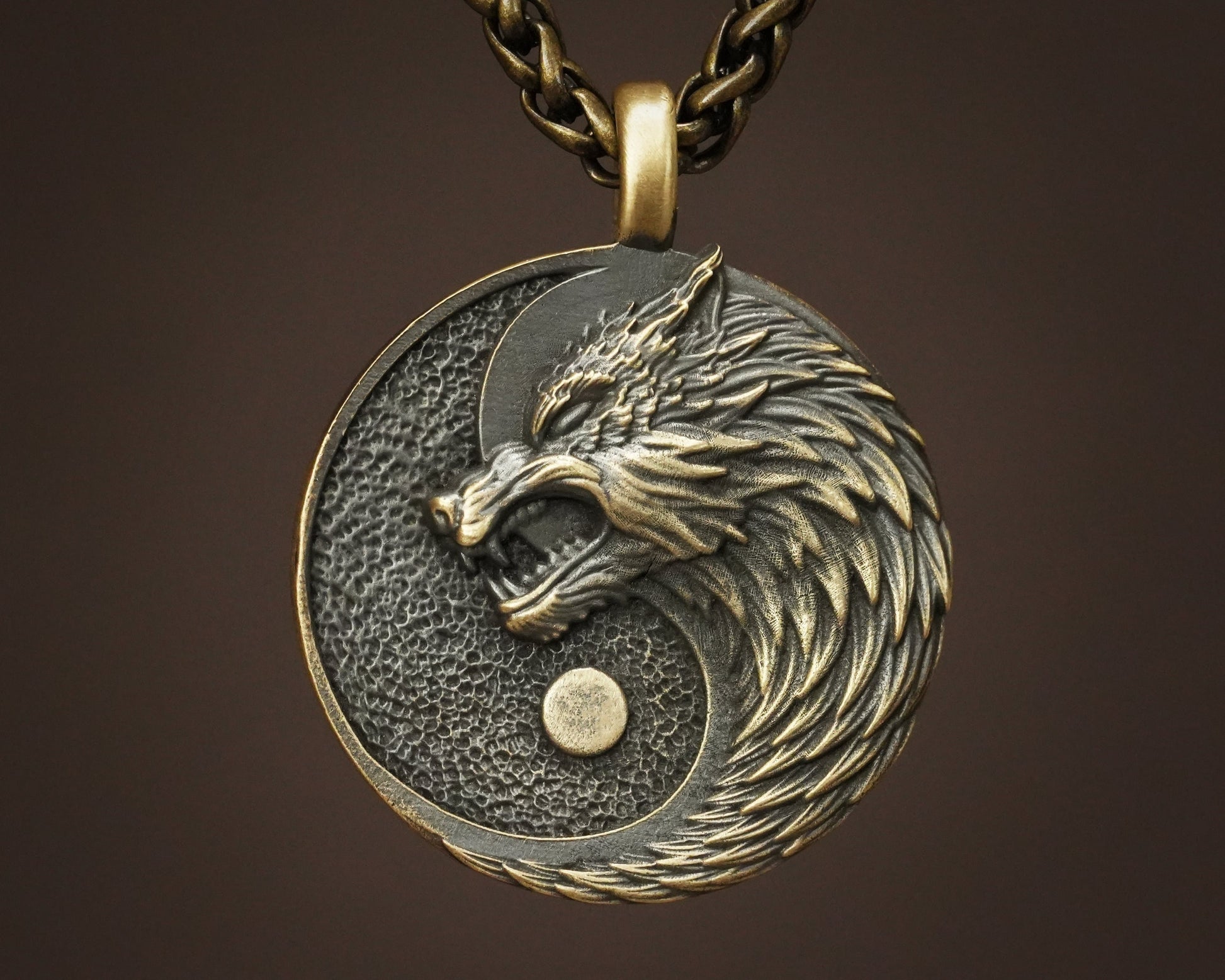 Wolf Yin Yang Necklace Pendant Jewelry - Wolves Amulet Gift - Solid Brass / 925 Sterling Silver -  Lovers and Friendship Best Friend Symbol - Baldur Jewelry