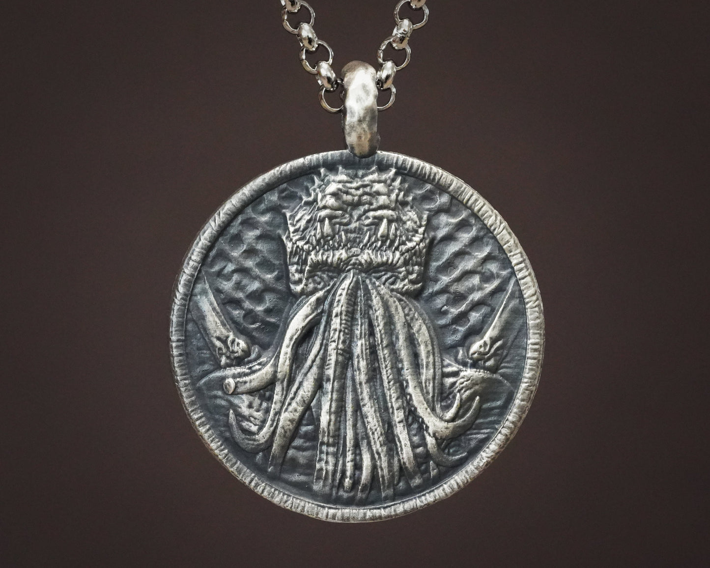 Double Sided Lovecraft Cthulhu Octopus Necklace Pendant With Tentacles Jewelry Amulet Solid Silver / Brass - Baldur Jewelry