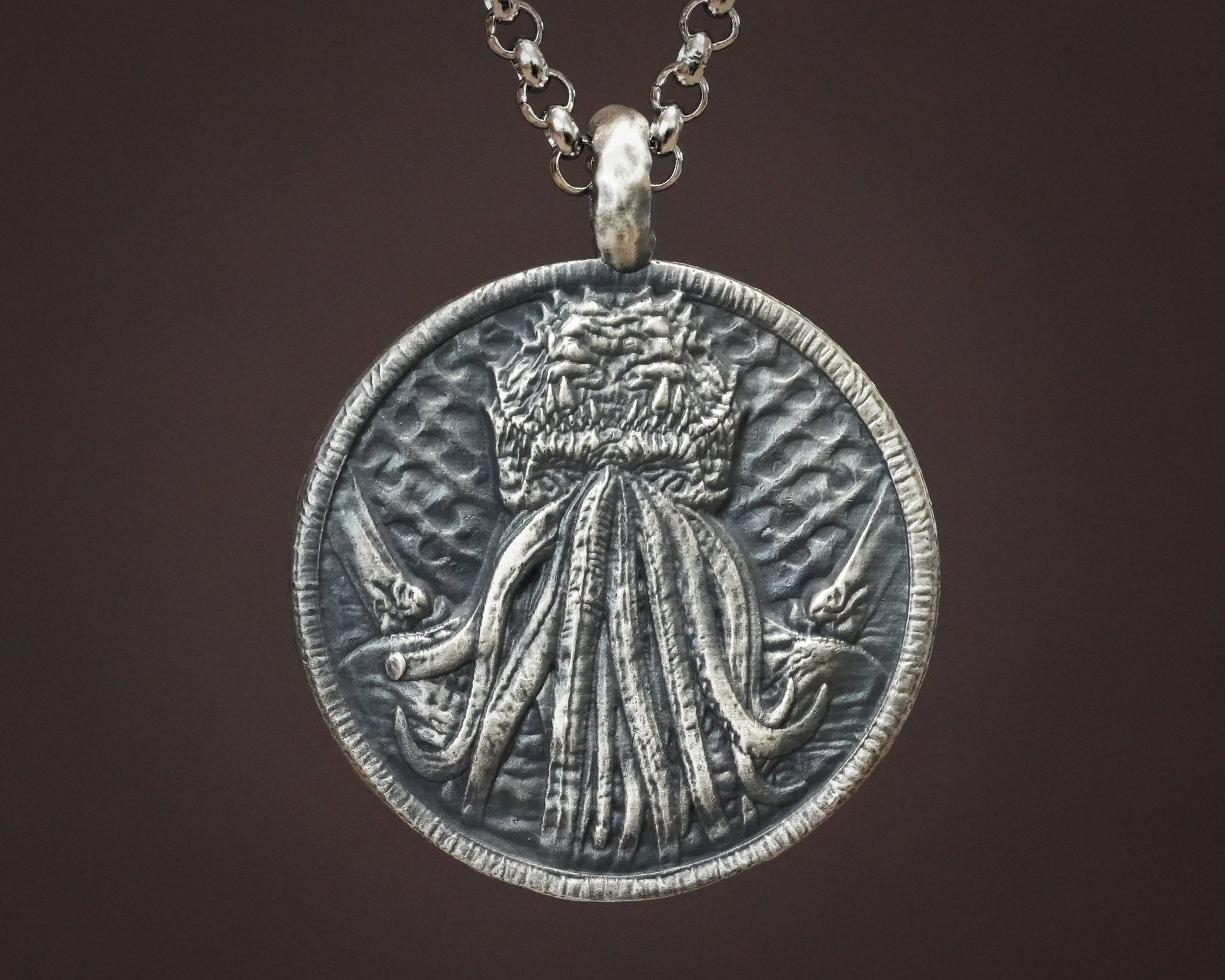 Double Sided Lovecraft Cthulhu Octopus Necklace Pendant With Tentacles Jewelry Amulet Solid Silver / Brass - Baldur Jewelry