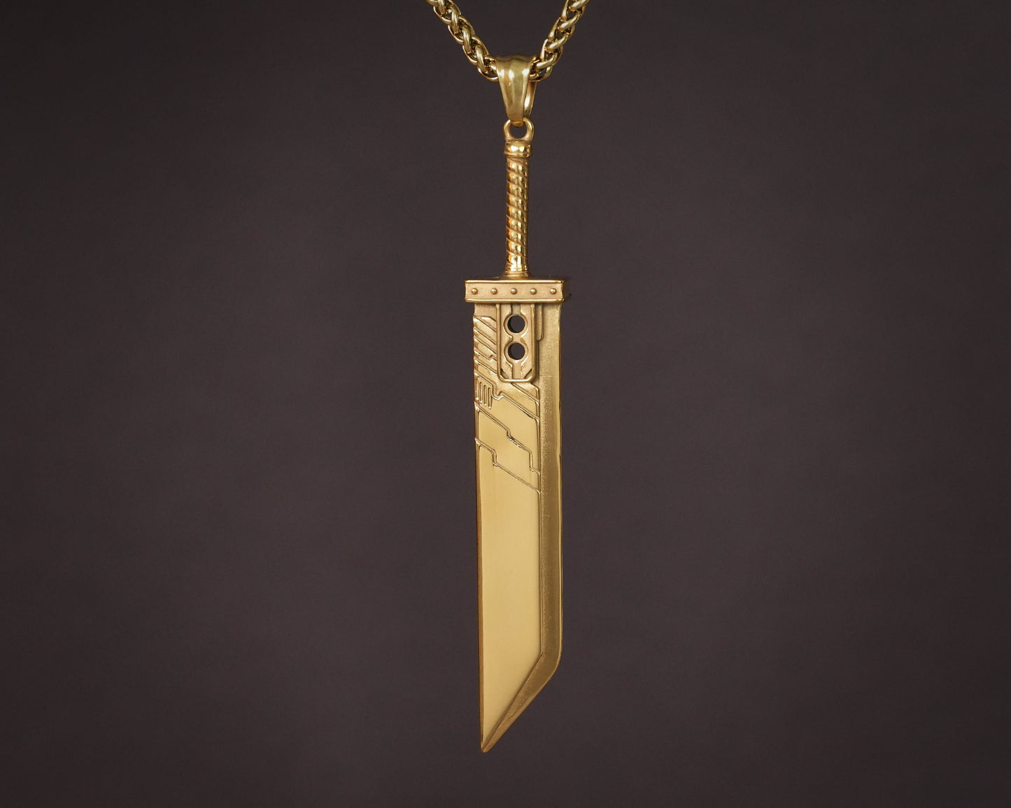 Extra Large Golden Silver Final VII Cloud Buster Sword Fantasy Necklace Pendant Jewelry Keychain - Baldur Jewelry