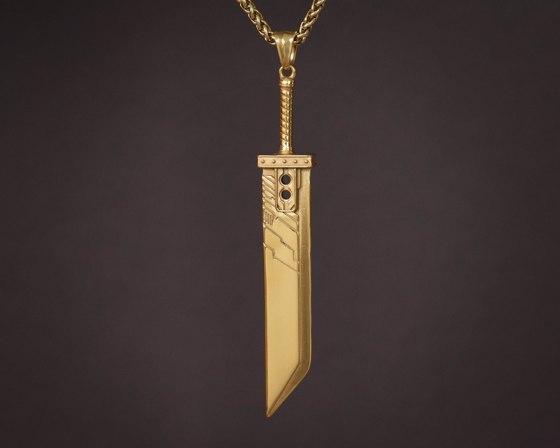 Extra Large Golden Silver Final VII Cloud Buster Sword Fantasy Necklace Pendant Jewelry Keychain - Baldur Jewelry