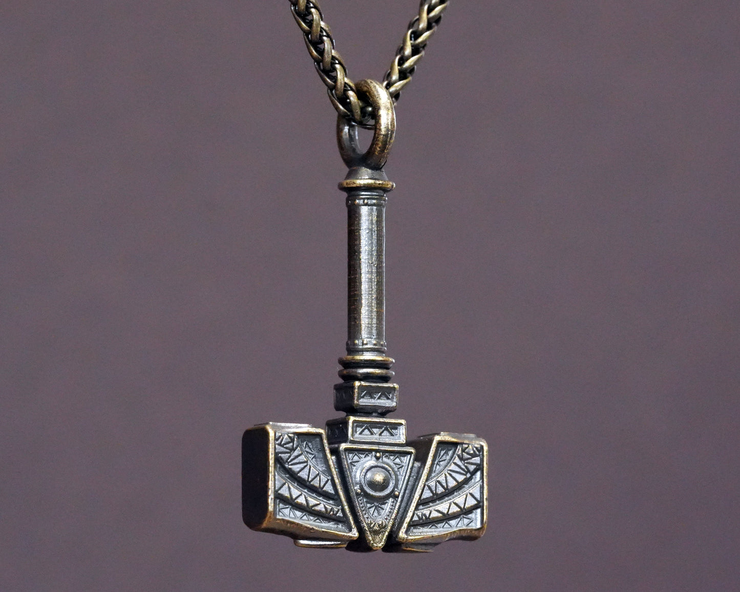 Handmade Viking Thors Hammer Necklace For Men and Women With Strong 22 Inches Long Chain, Brass / 925 Sterling Silver Casting - Baldur Jewelry
