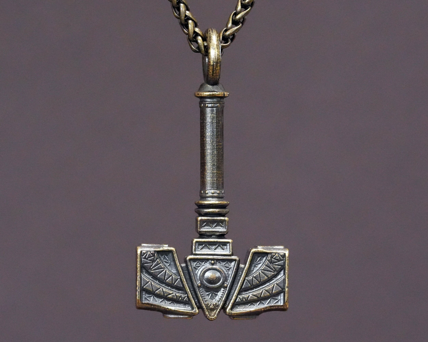 Handmade Viking Thors Hammer Necklace For Men and Women With Strong 22 Inches Long Chain, Brass / 925 Sterling Silver Casting - Baldur Jewelry