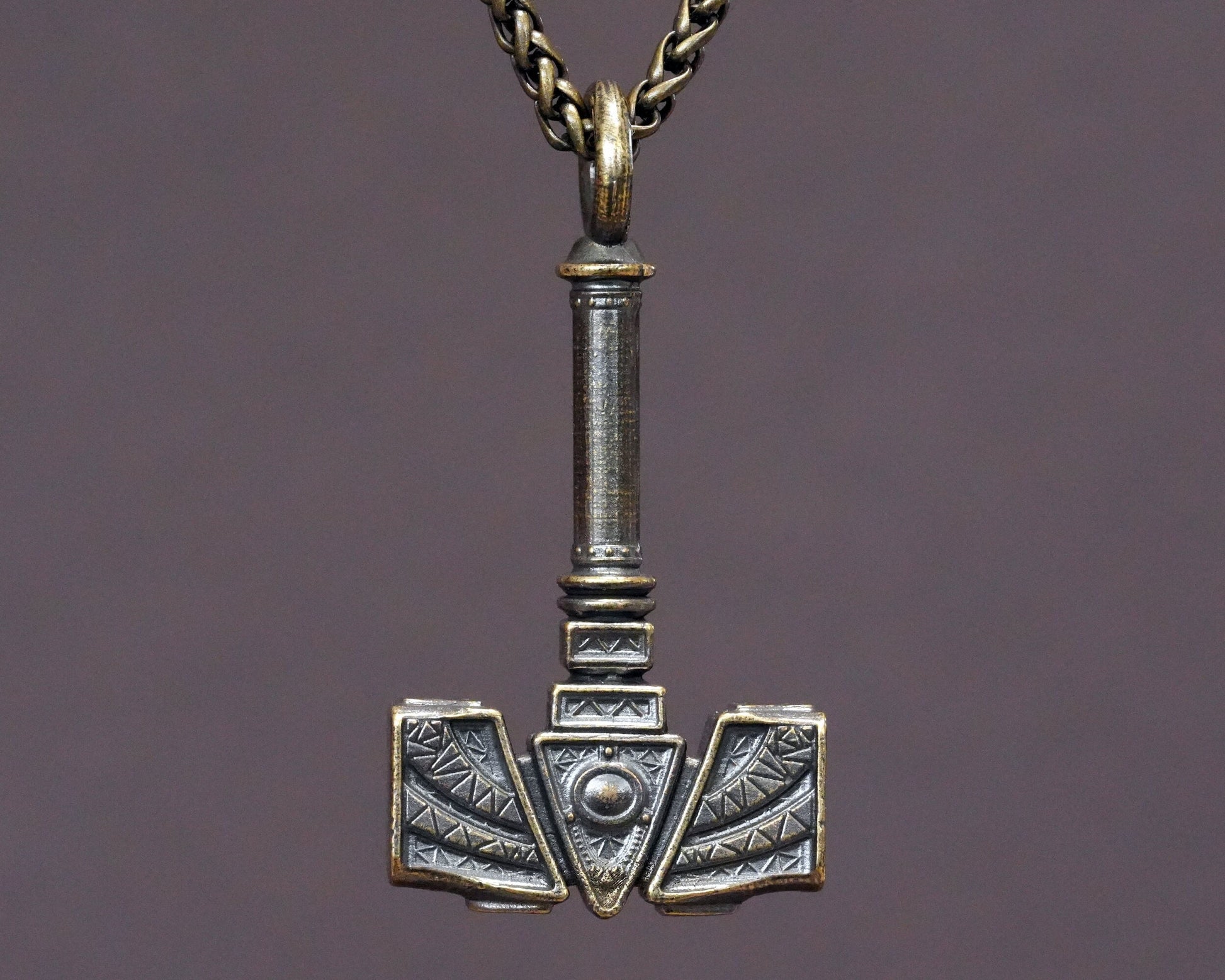 Handmade Viking Thors Hammer Necklace For Men and Women With Strong 22 Inches Long Chain, Brass / 925 Sterling Silver Casting - Baldur Jewelry