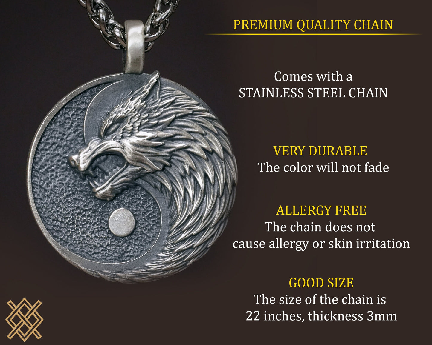 Wolf Yin Yang Necklace Pendant Jewelry - Wolves Amulet Gift - Solid Brass / 925 Sterling Silver - Lovers and Friendship Best Friend Symbol - Baldur Jewelry