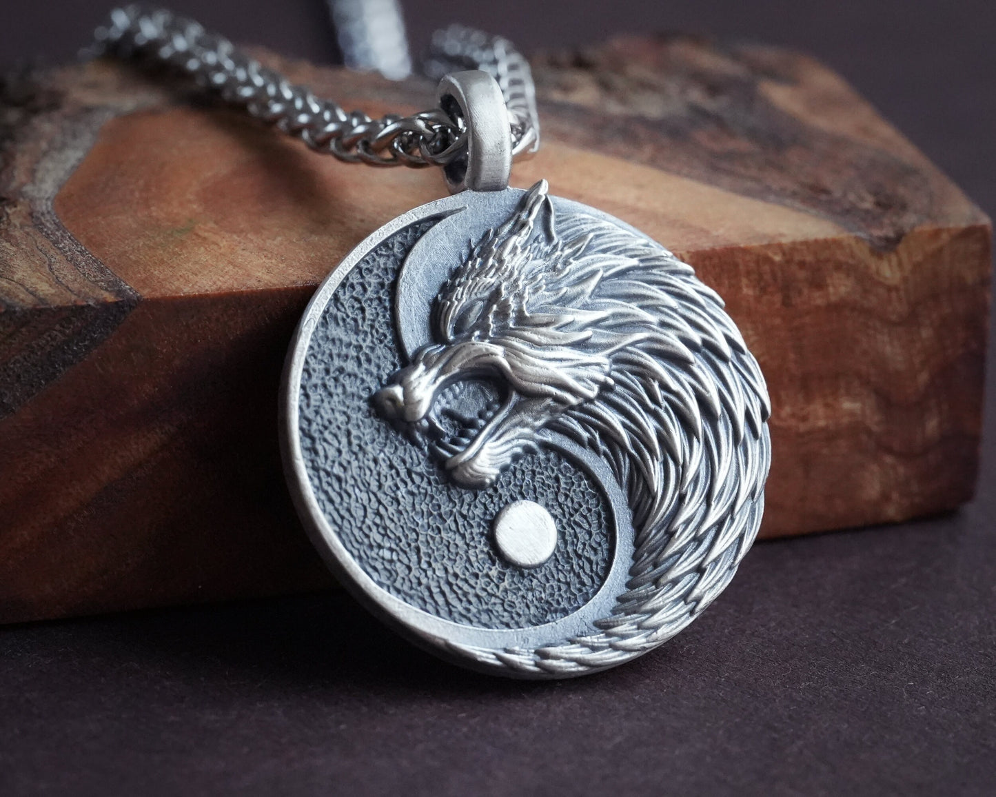 Wolf Yin Yang Necklace Pendant Jewelry - Wolves Amulet Gift - Solid Brass / 925 Sterling Silver - Lovers and Friendship Best Friend Symbol - Baldur Jewelry