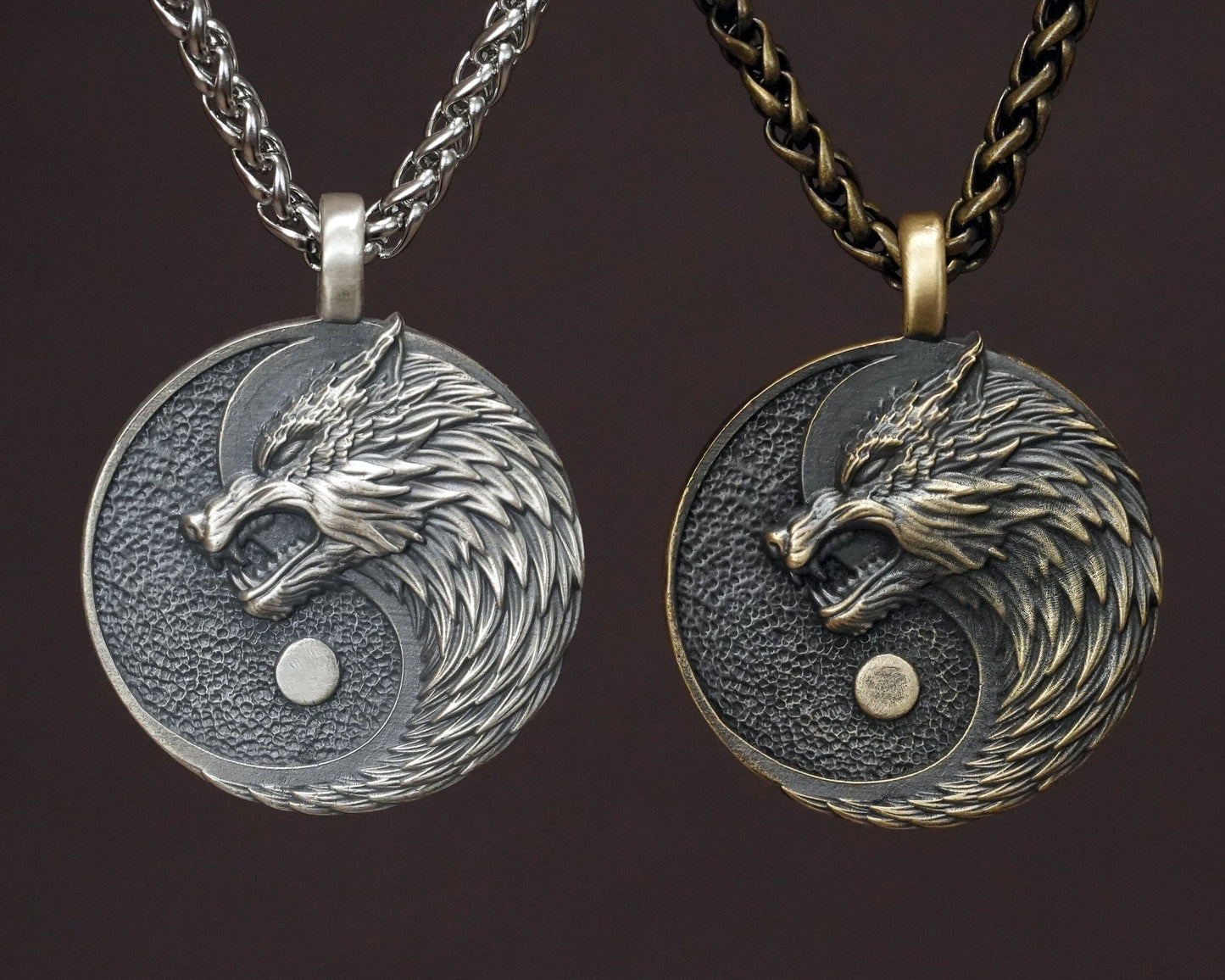 Wolf Yin Yang Necklace Pendant Jewelry - Wolves Amulet Gift - Solid Brass / 925 Sterling Silver - Lovers and Friendship Best Friend Symbol - Baldur Jewelry