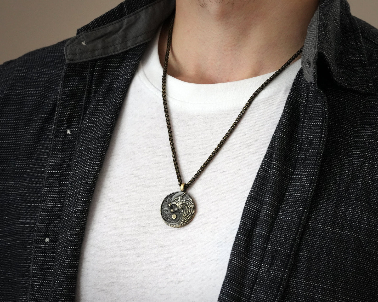 Wolf Yin Yang Necklace Pendant Jewelry - Wolves Amulet Gift - Solid Brass / 925 Sterling Silver - Lovers and Friendship Best Friend Symbol - Baldur Jewelry