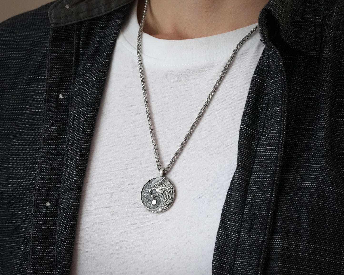 Wolf Yin Yang Necklace Pendant Jewelry - Wolves Amulet Gift - Solid Brass / 925 Sterling Silver - Lovers and Friendship Best Friend Symbol - Baldur Jewelry