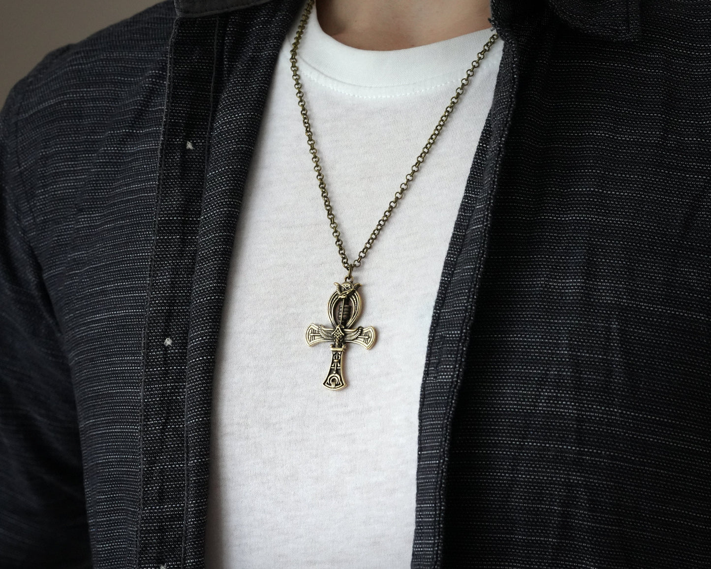 Sterling Silver Egyptian Ankh Cross Bird Falcon Pharaoh Necklace Pendant Chain Charm - Baldur Jewelry