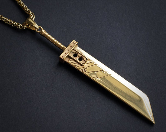 Extra Large Golden Silver Final VII Cloud Buster Sword Fantasy Necklace Pendant Jewelry Keychain - Baldur Jewelry