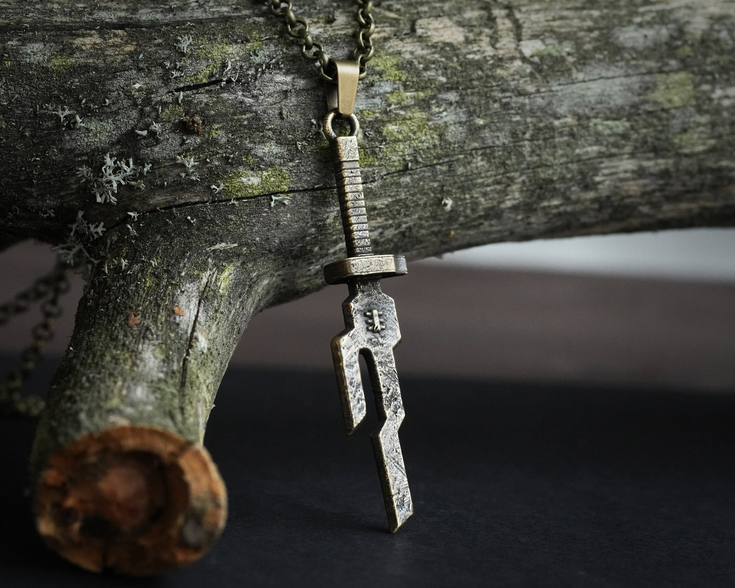 Toji ISoH Spear Necklace Pendant With 22 Inches Chain - Solid Silver or Ancient Bronze Looking Jewelry - Baldur Jewelry