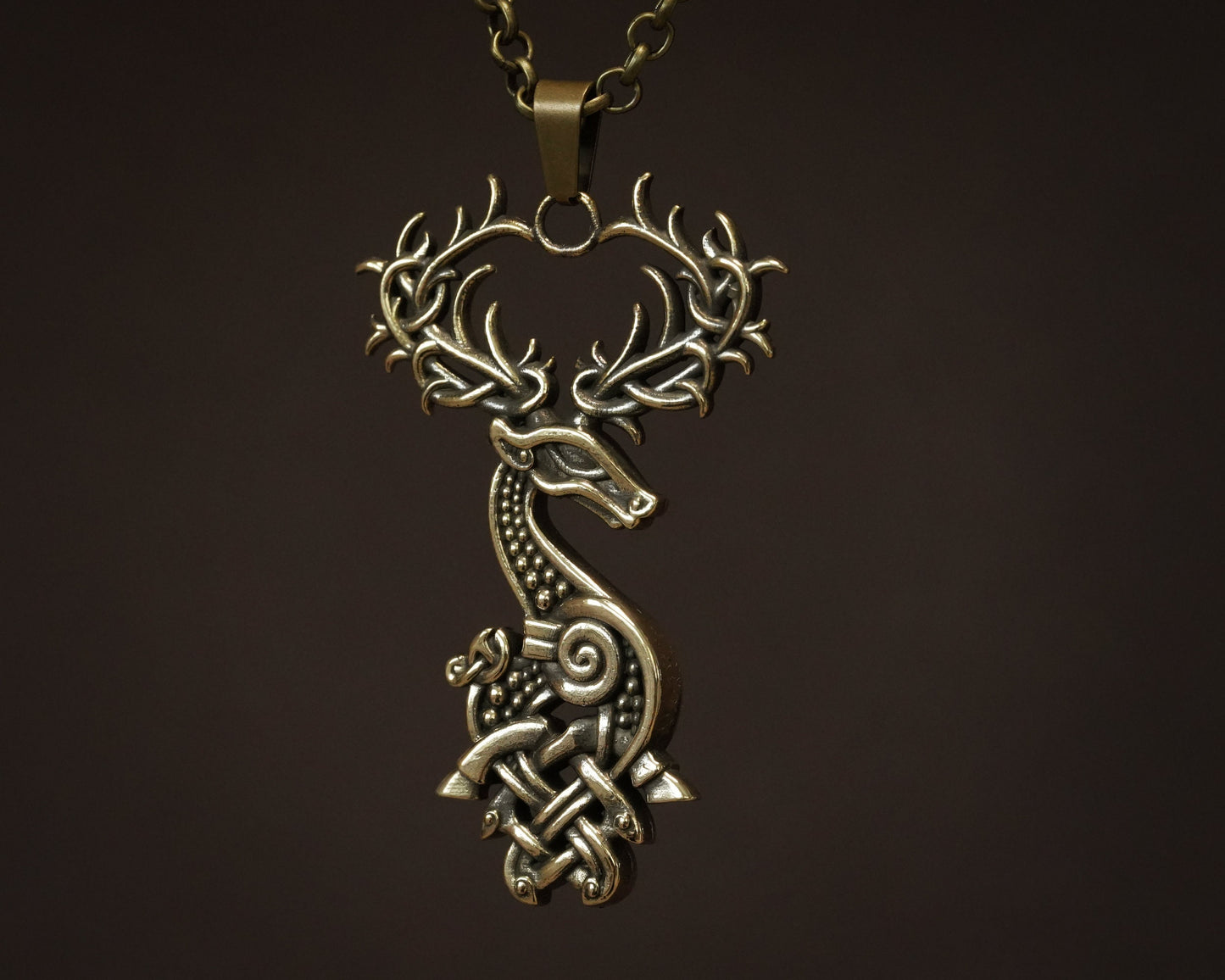 Viking Celtic White Stag Deer Antler Necklace Pendant Viking Knotwork, Symbol of Rebirth, Transformation, Untamed Spirit, Helper of Shaman - Baldur Jewelry