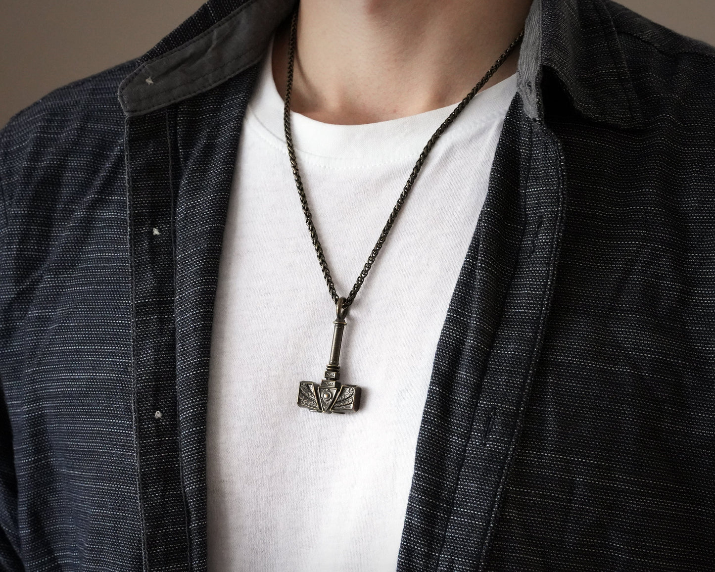 Handmade Viking Thors Hammer Necklace For Men and Women With Strong 22 Inches Long Chain, Brass / 925 Sterling Silver Casting - Baldur Jewelry