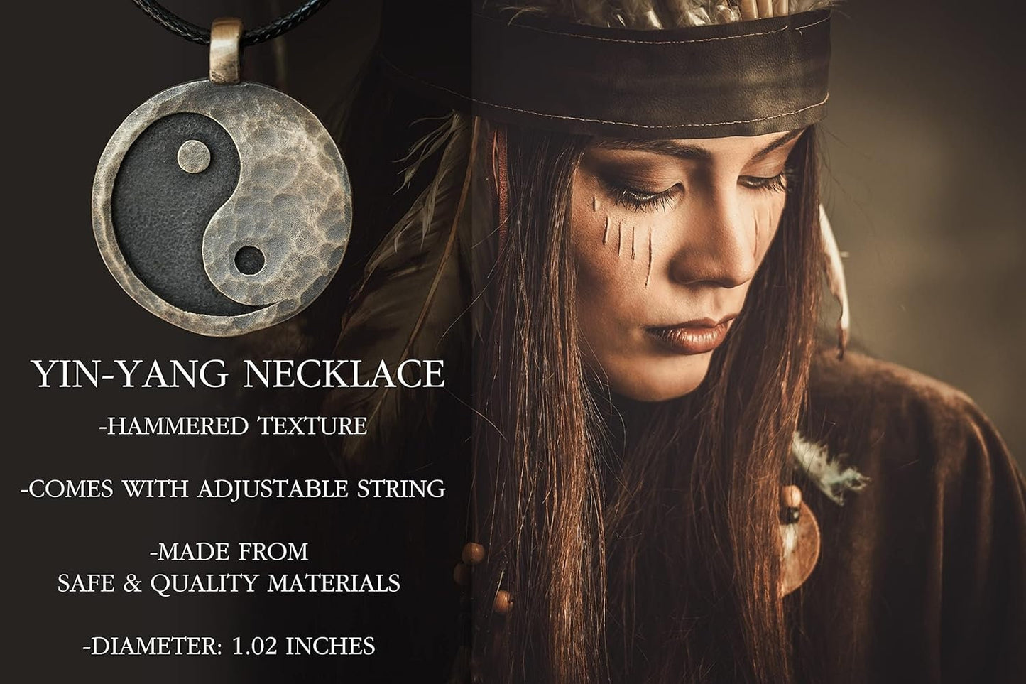 Hand Hammered Ancient Looking Yin Yang Necklace Pendant For Men and Women With Adjustable String - Baldur Jewelry