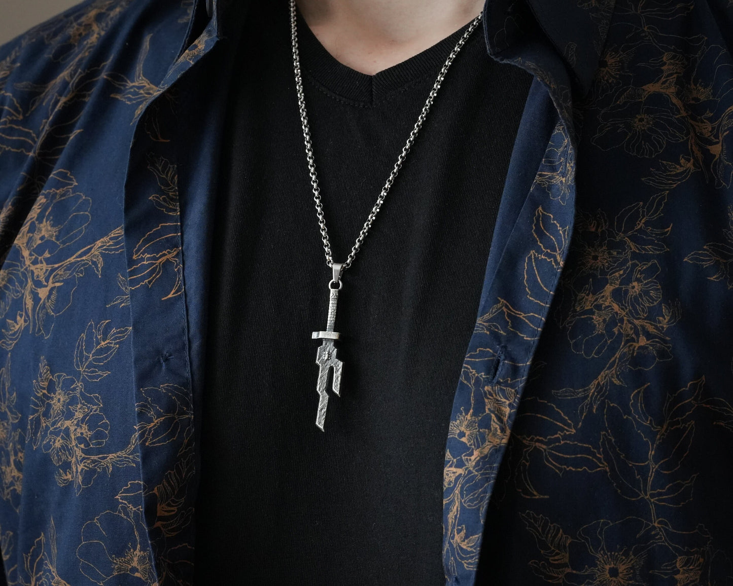 Toji ISoH Spear Necklace Pendant With 22 Inches Chain - Solid Silver or Ancient Bronze Looking Jewelry - Baldur Jewelry
