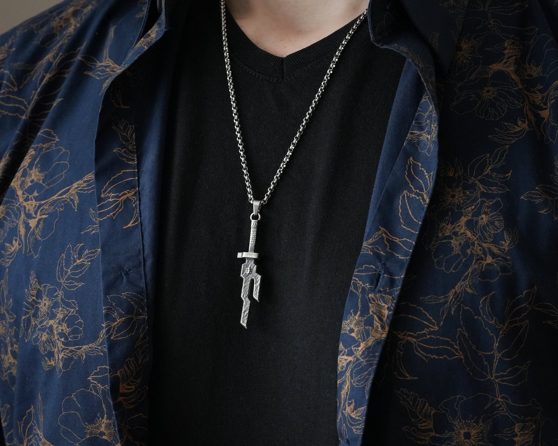 Toji ISoH Spear Necklace Pendant With 22 Inches Chain - Solid Silver or Ancient Bronze Looking Jewelry - Baldur Jewelry