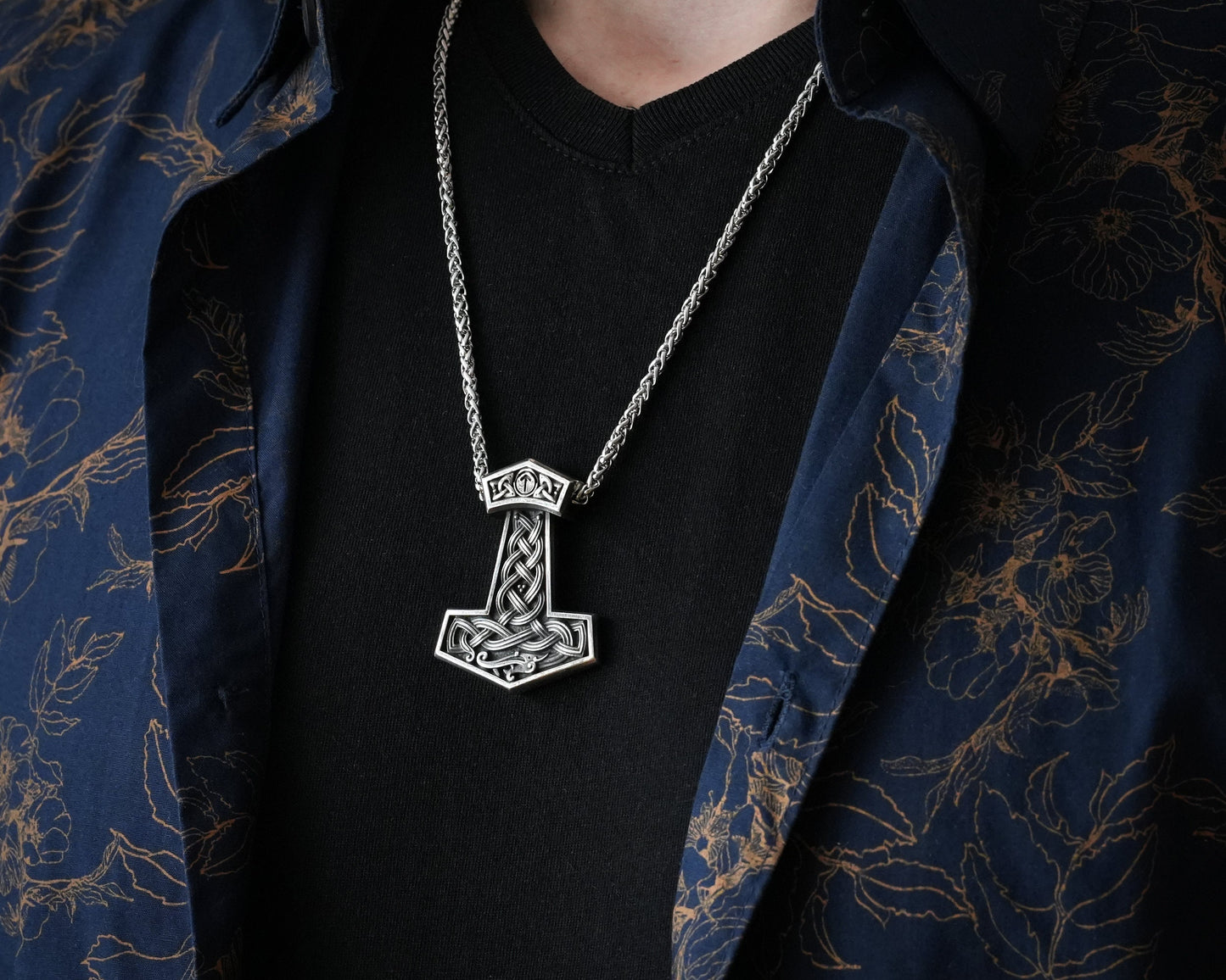 Handmade Viking Midgard Serpent Snake Thor Hammer Mjolnir Thors Necklace For Men Norse Mythology Protective Amulet 22 Inches Long Chain