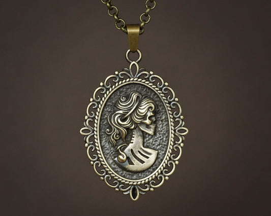 Gothic Wiccan Pagan Witchcraft Victorian Lady Girl Woman Skeleton Necklace Pendant choker With Chain Charm for women Vintage - Baldur Jewelry