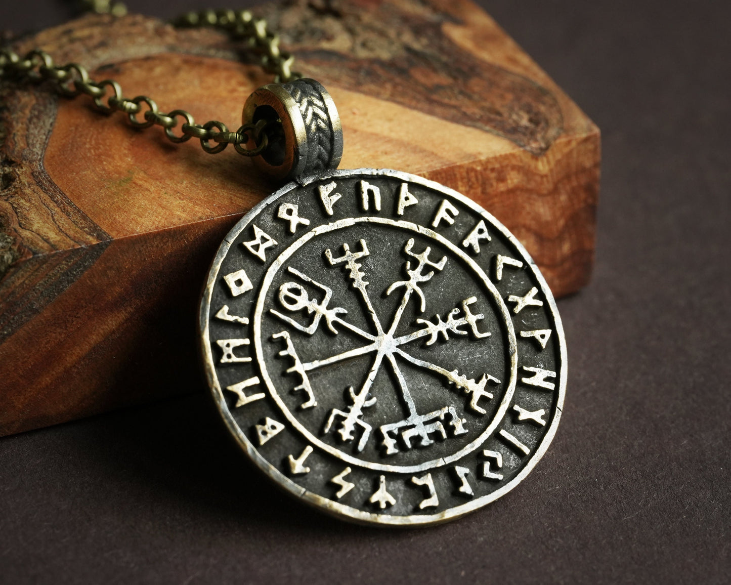 Viking Compass Vegvisir With Runes Necklace Pendant Amulet Nordic Jewelry - Baldur Jewelry