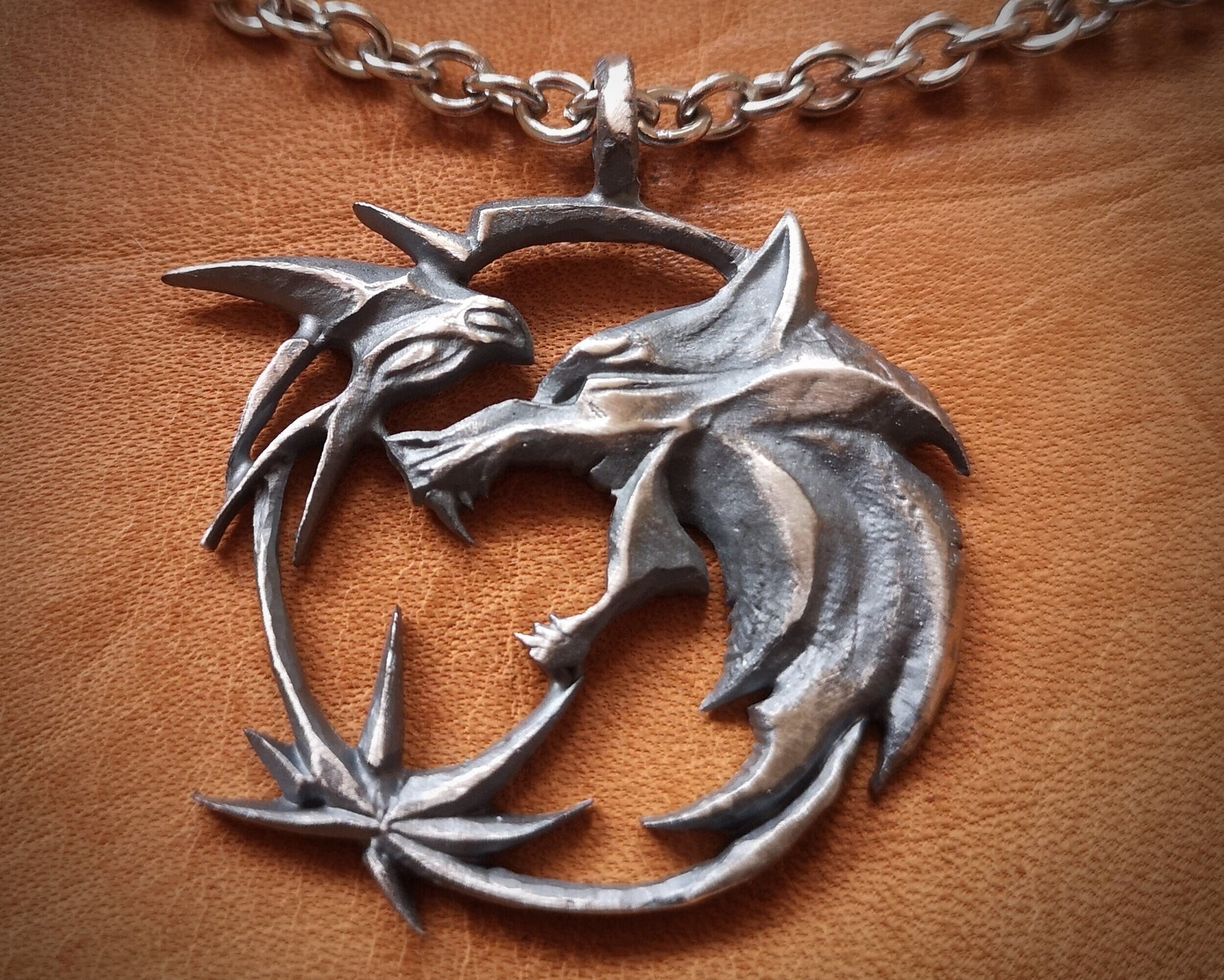 Witcher 925 Sterling Silver Large Necklace Pendant With Chain - Baldur Jewelry
