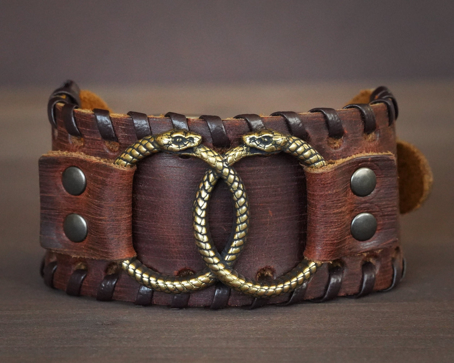 Genuine Leather Bracelet With Ouroboros Snake viper Ring For Men Women, Adjustable Wrap, Ethnic Tribal Braided Bracelet Wristbands Iternity - Baldur Jewelry