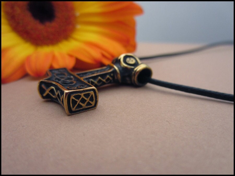 Handmade Viking Norse Thors Hammer Mjolnir Thor Pendant Necklace Jewery For Men And Women With Adjustable String - Baldur Jewelry