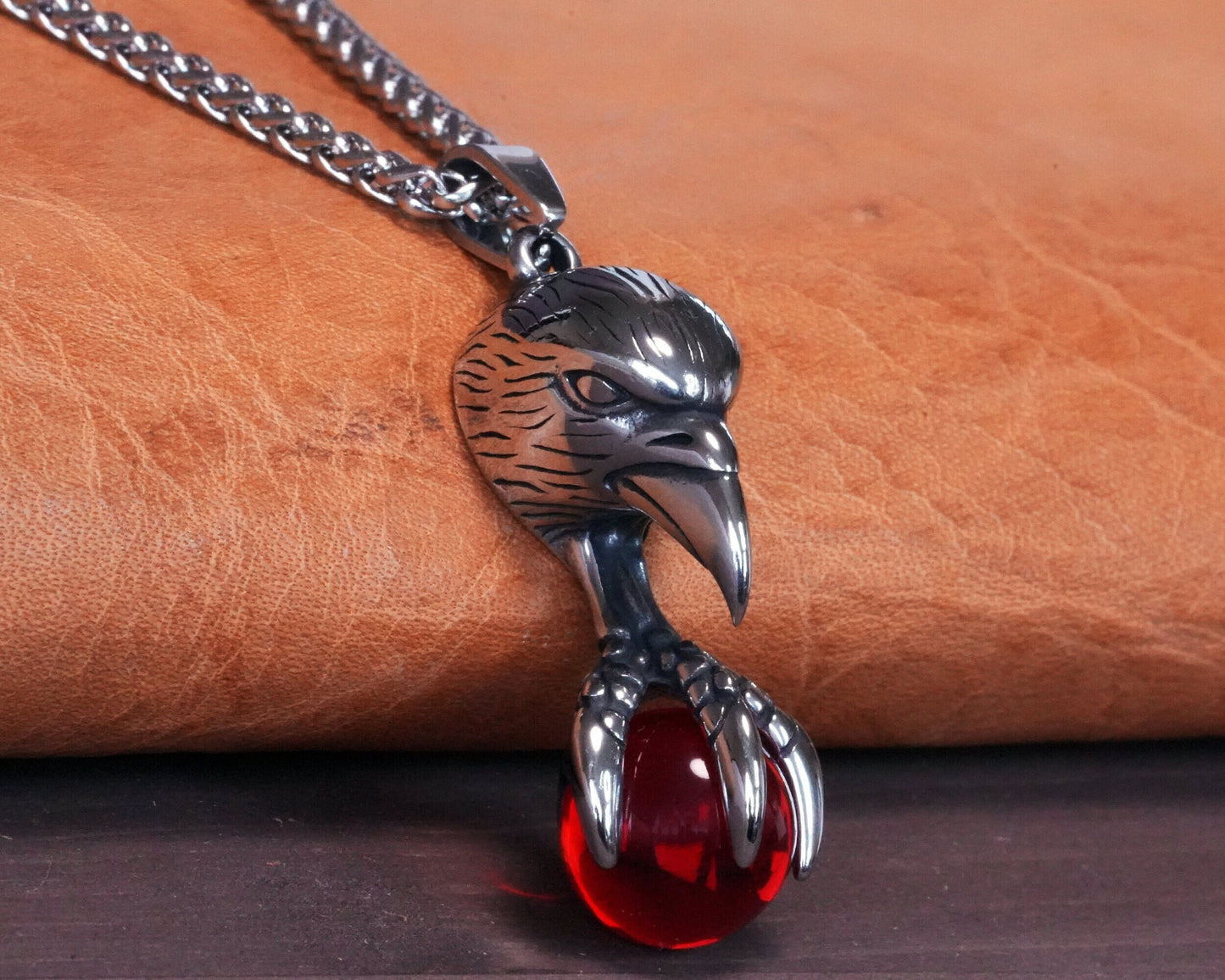 Witch Necklace Women Men Raven Claw With Red Glass Orb Spiritual Transformation Wicca Astrology Witchcraft Pagan Jewelry Protection Charm - Baldur Jewelry