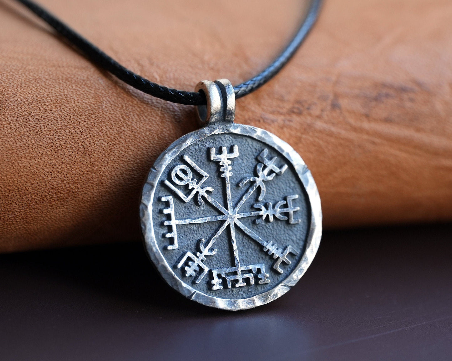 Men Compass North Star Necklace With Adjustable String Sterling Silver - Handmade By Gudbrand - Baldur Jewelry