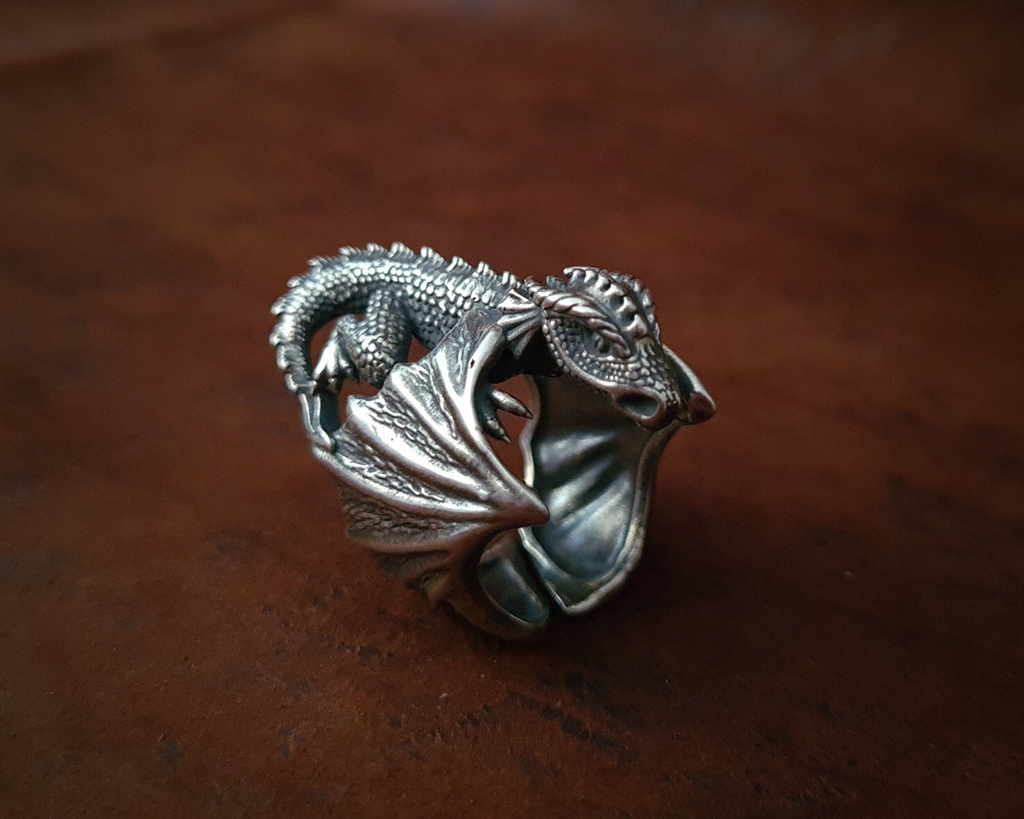 Large 925 Sterling Silver Dragon Celtic Fantasy Viking Adjustable Ring - Baldur Jewelry