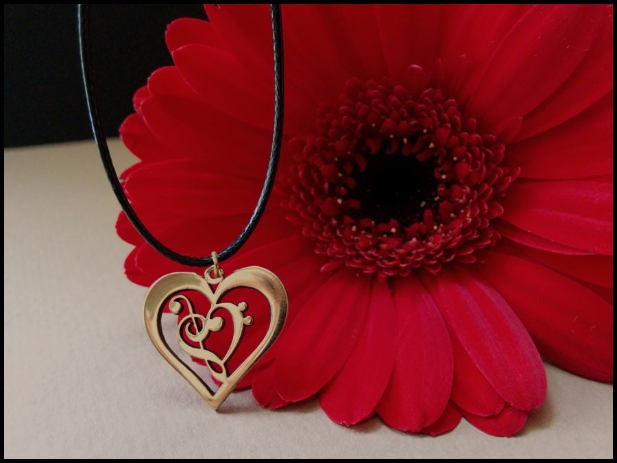 Treble & Bass Clef Heart Pendant made from brass