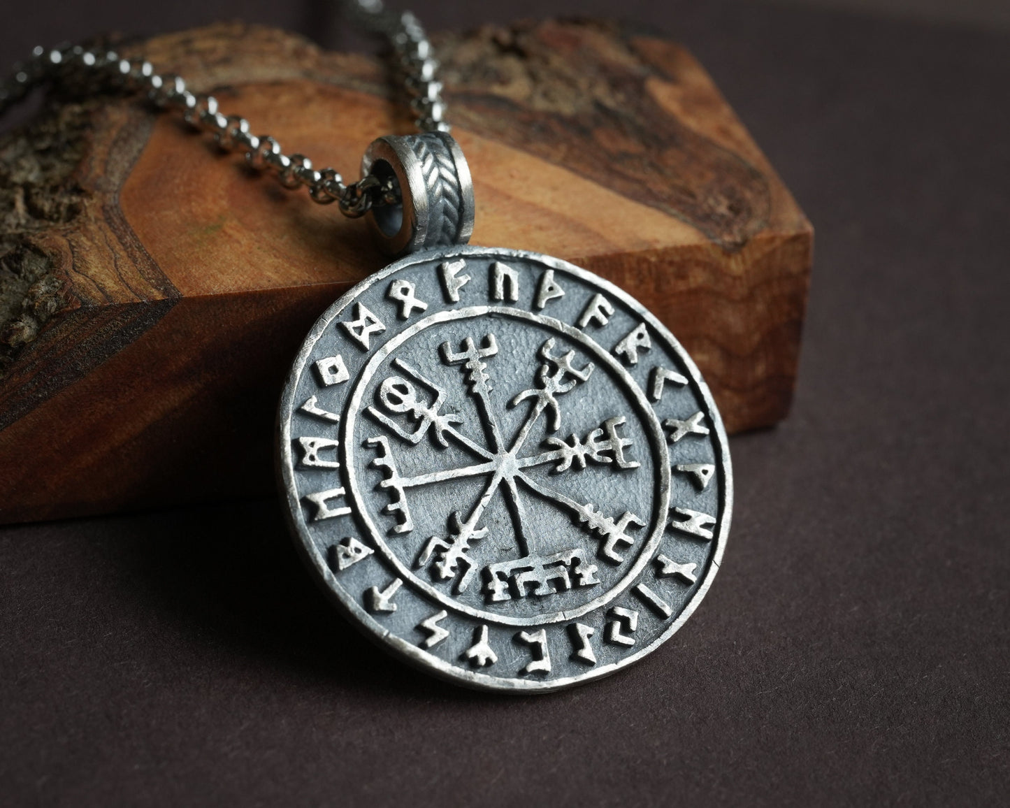 Viking Compass Vegvisir With Runes Necklace Pendant Amulet Nordic Jewelry - Baldur Jewelry