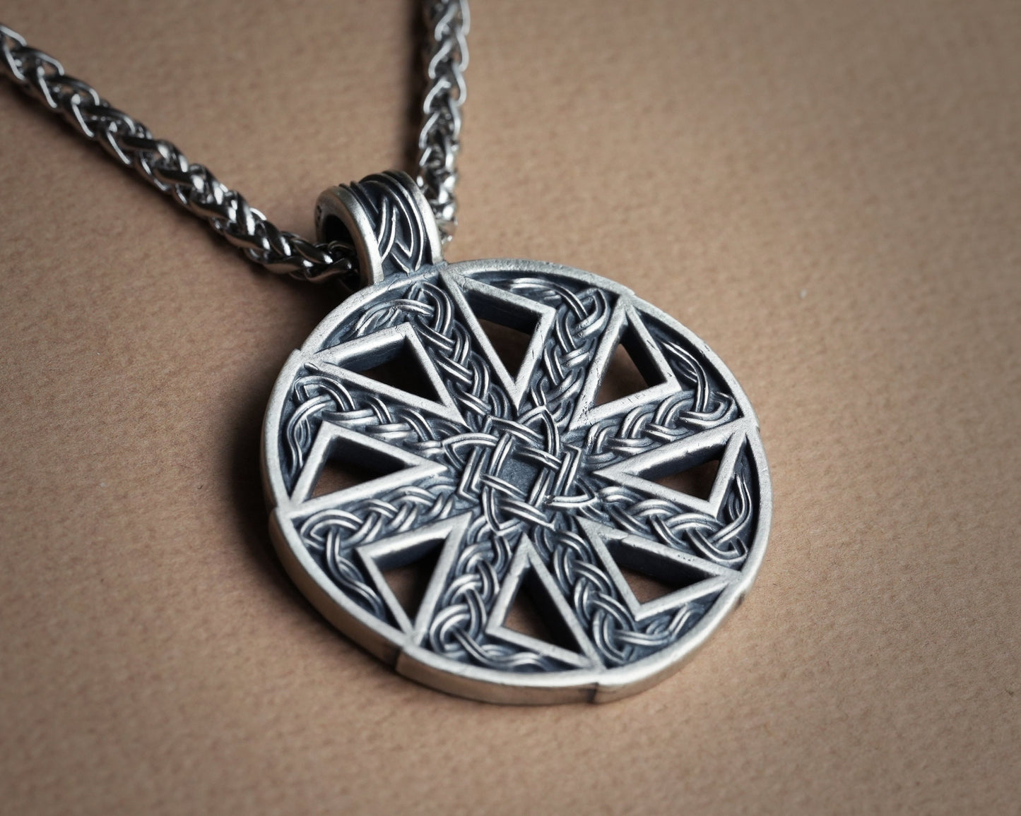 Kolovrat Solar Cross Sun Wheel Pagan Ethnic Viking Cross Wheel of Life, Eight Spoked Wheel Dharma Wheel Viking Jewelry Pendant Necklace - Baldur Jewelry