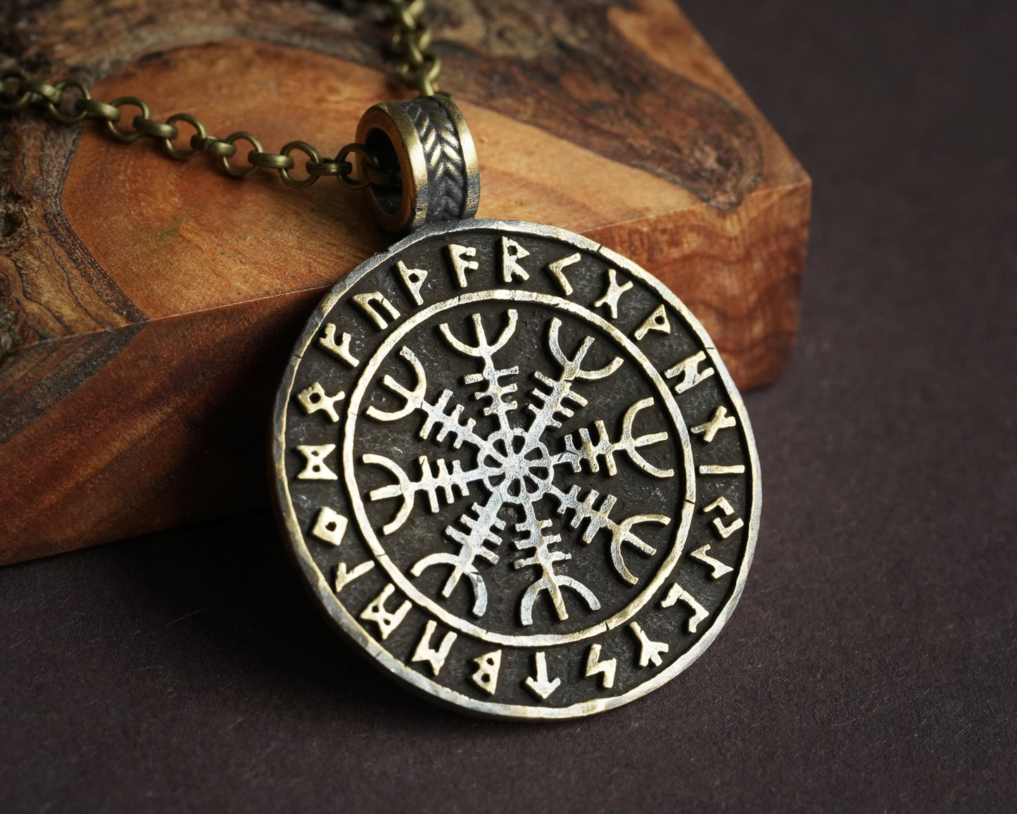 Viking Norse Aegishjalmur Helm of Awe With Runes Protection Pendant Necklace Amulet Talisman With Chain - Baldur Jewelry