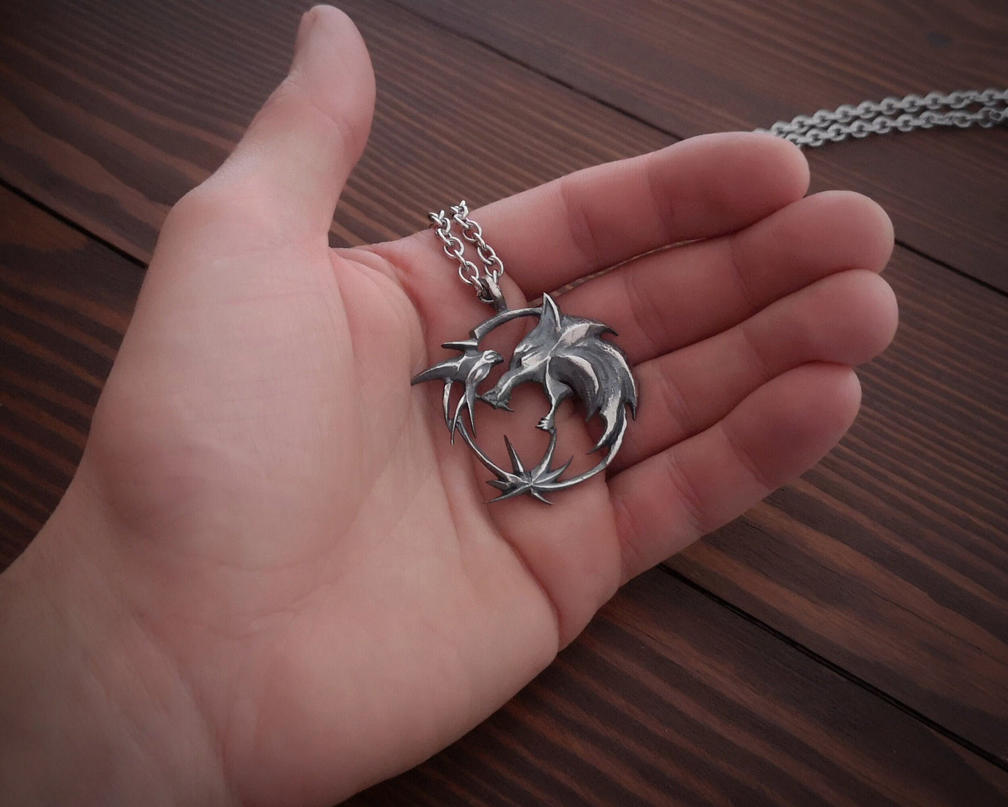 Witcher 925 Sterling Silver Large Necklace Pendant With Chain - Baldur Jewelry