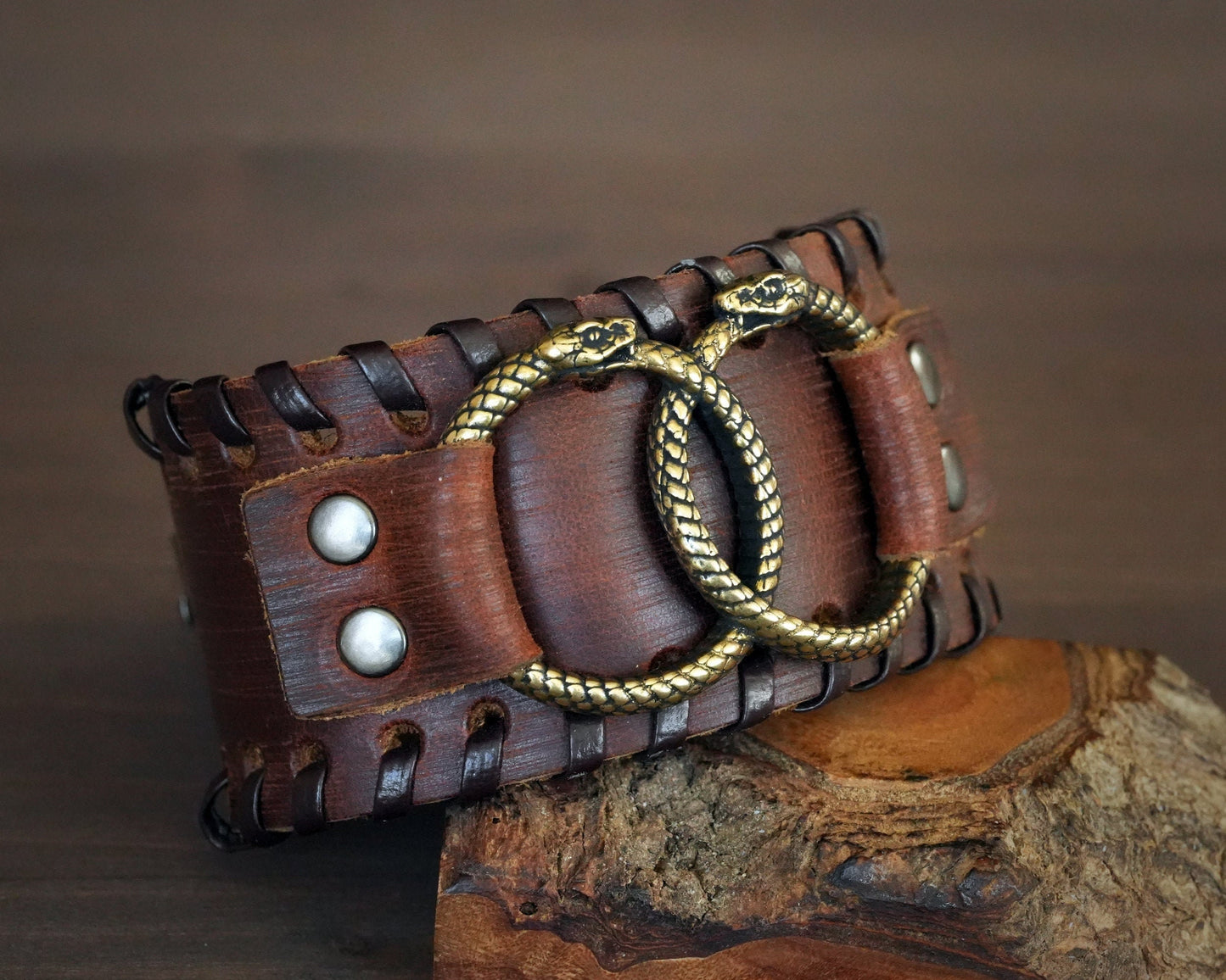 Genuine Leather Bracelet With Ouroboros Snake viper Ring For Men Women, Adjustable Wrap, Ethnic Tribal Braided Bracelet Wristbands Iternity - Baldur Jewelry