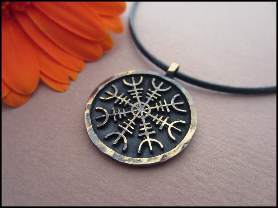 Viking Aegishjalmur Helm of Awe Protection Pendant Amulet Necklace Talisman Amulet With Adjustable String - Baldur Jewelry