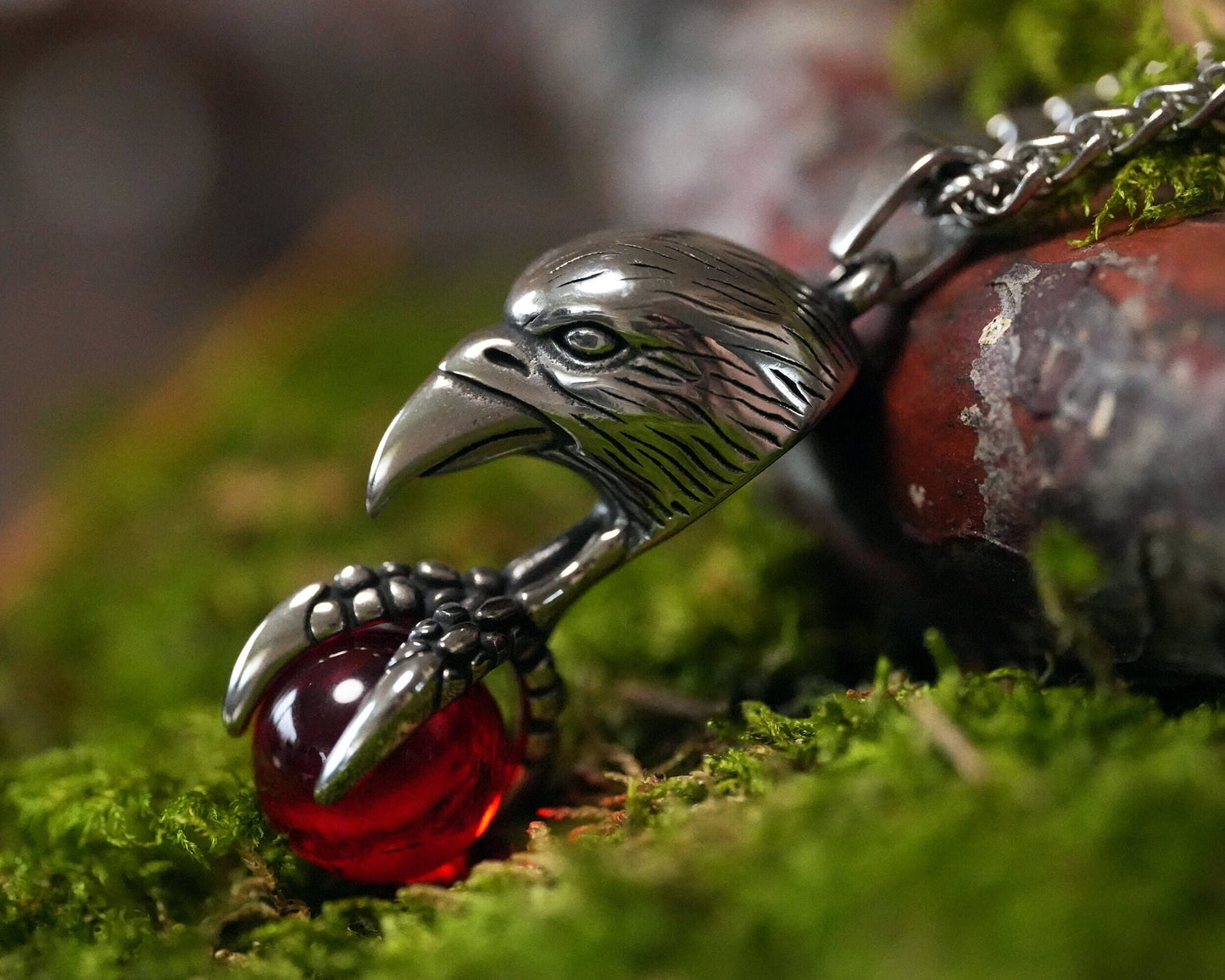 Witch Necklace Women Men Raven Claw With Red Glass Orb Spiritual Transformation Wicca Astrology Witchcraft Pagan Jewelry Protection Charm - Baldur Jewelry