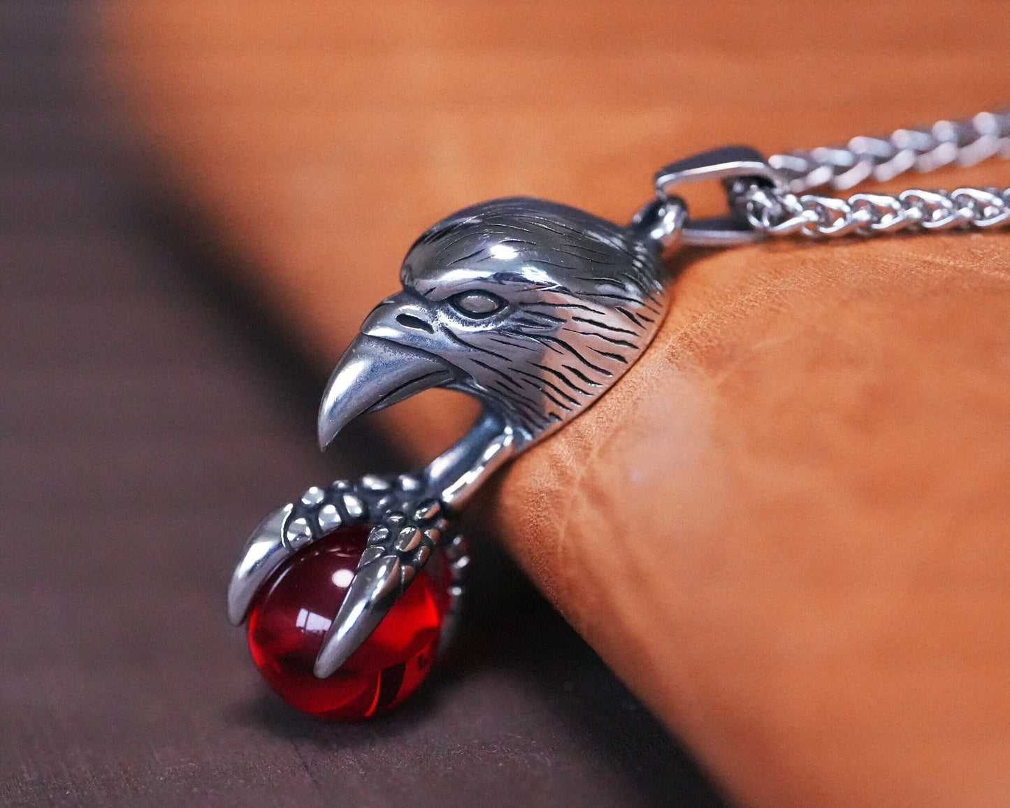 Witch Necklace Women Men Raven Claw With Red Glass Orb Spiritual Transformation Wicca Astrology Witchcraft Pagan Jewelry Protection Charm - Baldur Jewelry
