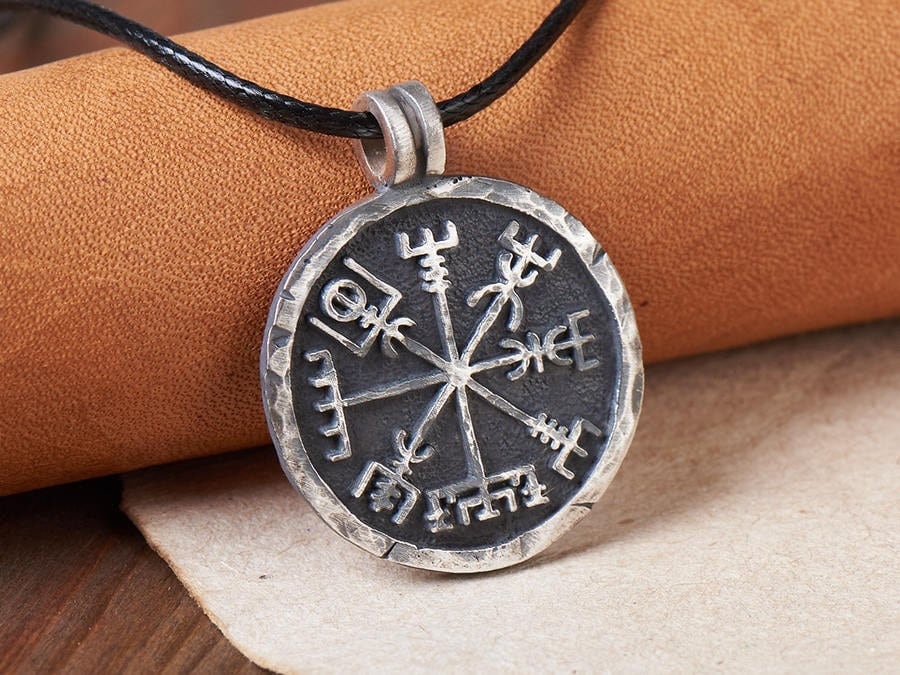 Men Compass North Star Necklace With Adjustable String Sterling Silver - Handmade By Gudbrand - Baldur Jewelry