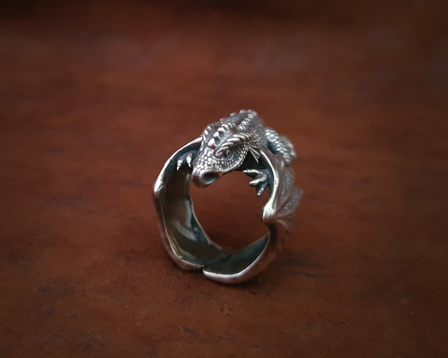 Large 925 Sterling Silver Dragon Celtic Fantasy Viking Adjustable Ring - Baldur Jewelry