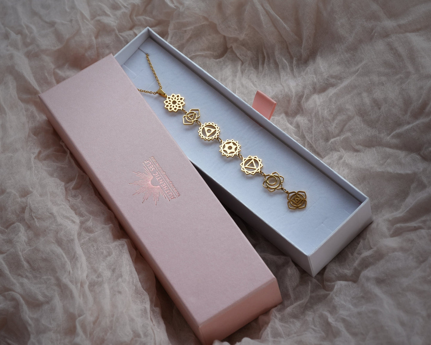 Gold Plated Seven Chakra Necklace For Women with Chain Spiritual Yoga Mindfulness Jewelry in a Gift Box